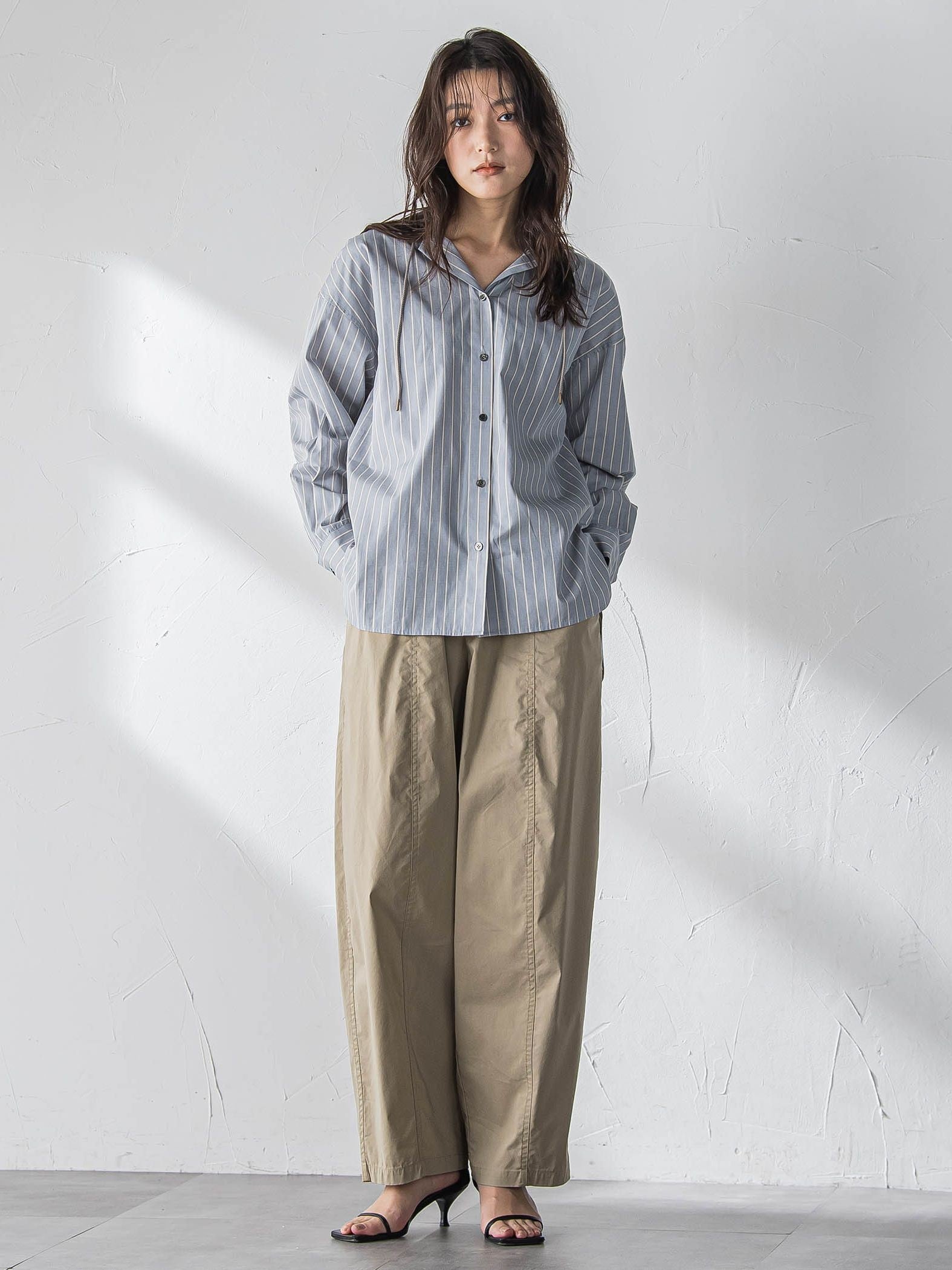 ストライプフーディオーバーシャツ≪手洗い可能≫