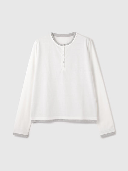 ヘンリーネックレイヤードTシャツ