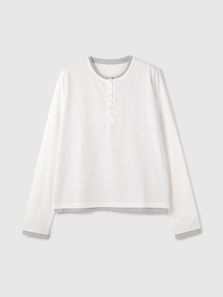 ヘンリーネックレイヤードTシャツ