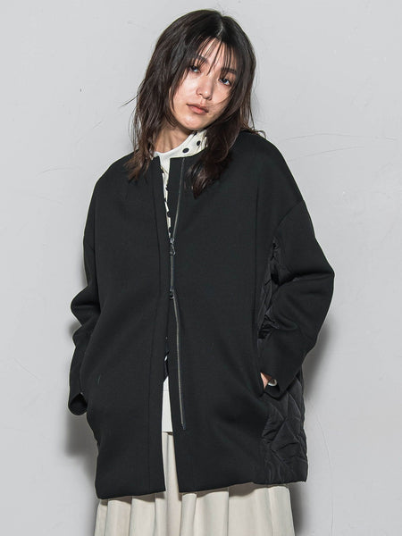 モスダンボール×中綿キルティングノーカラーコート≪手洗い可能≫