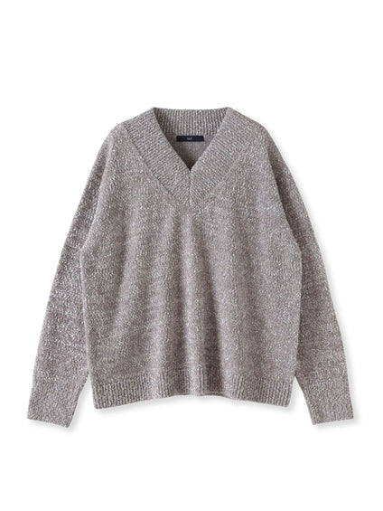 ツヤモールVネックニット