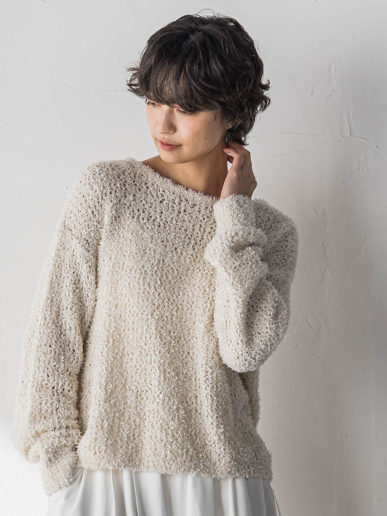 ファンシーヤーンボートネックニットプルオーバー≪手洗い可能≫