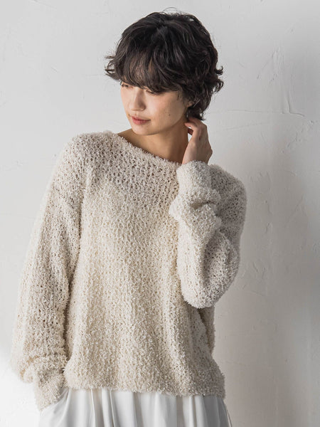 ファンシーヤーンボートネックニットプルオーバー≪手洗い可能≫