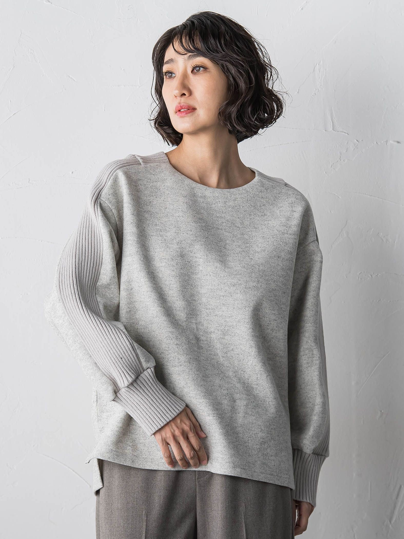 【大きいサイズ】メルトンニットドッキングカットソー