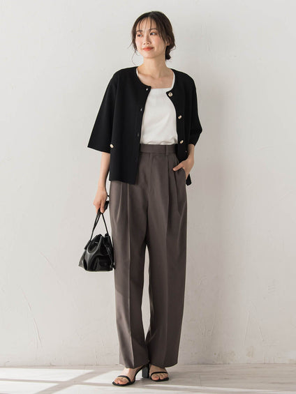 サスペンダー付き2タックパンツ