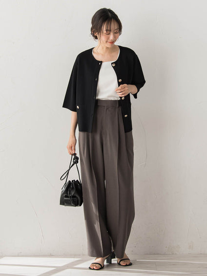 サスペンダー付き2タックパンツ