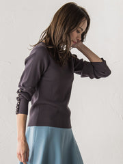 袖フリルパールリブニット