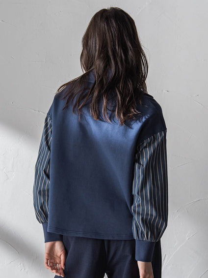 ストライプスリーブハーフジッププルオーバー≪手洗い可能≫