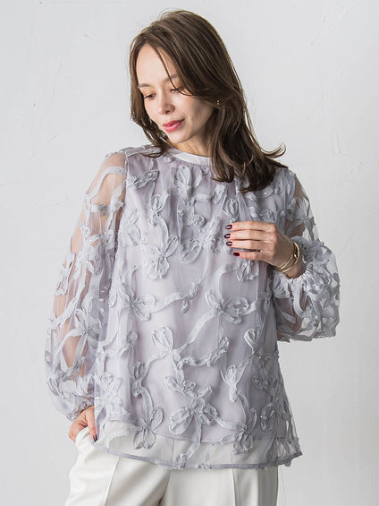 スパンコールテープチュールブラウス