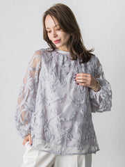 スパンコールテープチュールブラウス