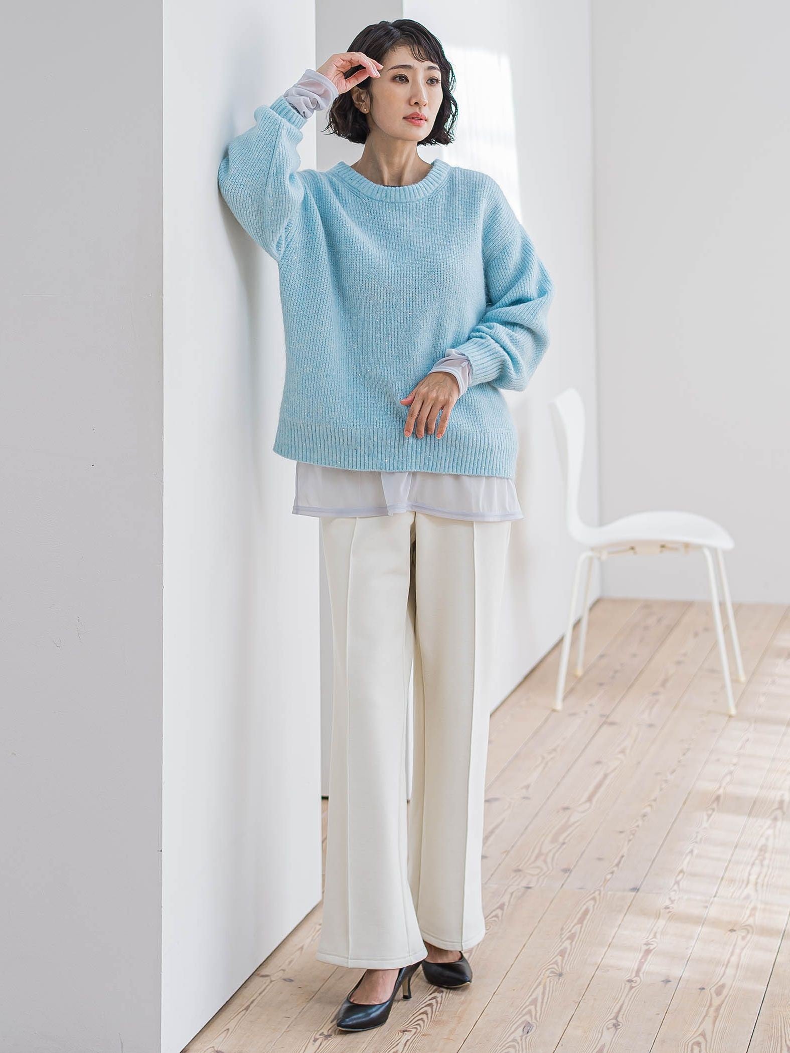 【WEB限定/新色追加】”楽暖”裏起毛ワイドパンツ≪洗濯機で洗える≫