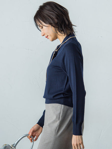 WEB限定】配色ボウタイニットプルオーバー≪手洗い可能 
