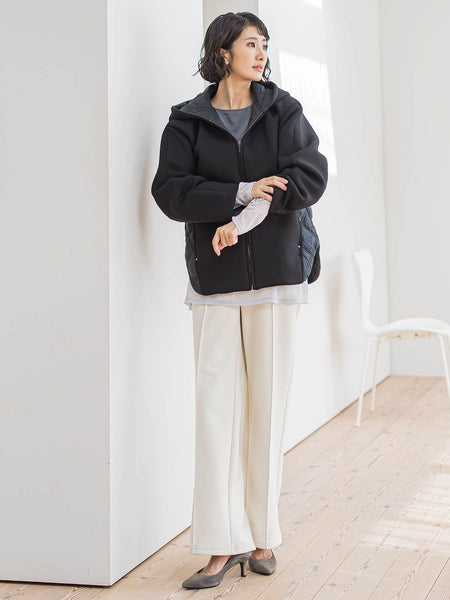 【WEB限定/新色追加】”楽暖”裏起毛ワイドパンツ≪洗濯機で洗える≫