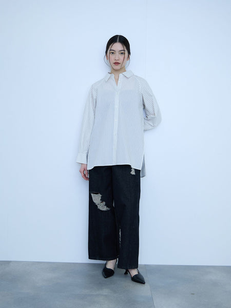 【大人の抜け感】コーマコットンバックフレアシャツ