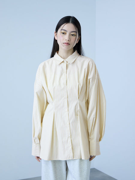 《きちんと映え》ストライプウエストタックシャツ