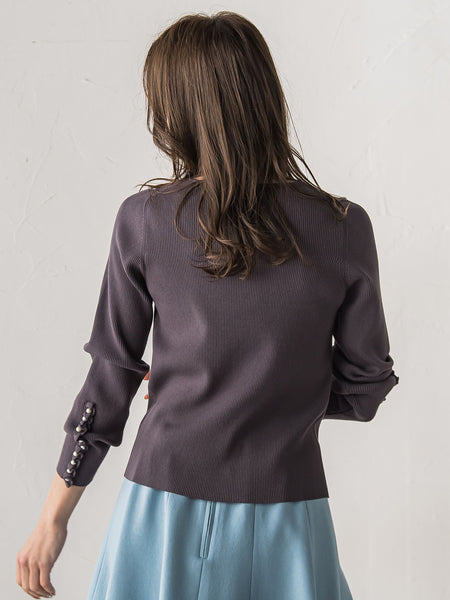 袖フリルパールリブニット