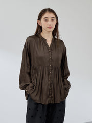割繊サテンキーネックペプラムブラウス≪手洗い可能≫