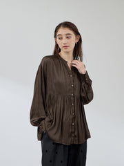 割繊サテンキーネックペプラムブラウス≪手洗い可能≫