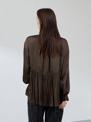 割繊サテンキーネックペプラムブラウス≪手洗い可能≫