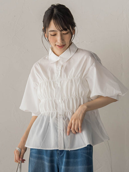 【WEB限定】シャーリングパフスリーブブラウス
