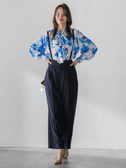 サスペンダー付きダブルサテンパンツ