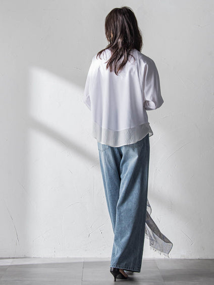 デニムワイドパンツ≪洗濯機で洗える≫