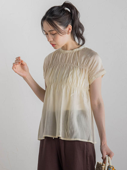 【WEB限定】シルキーシャーリングブラウス≪手洗い可能≫