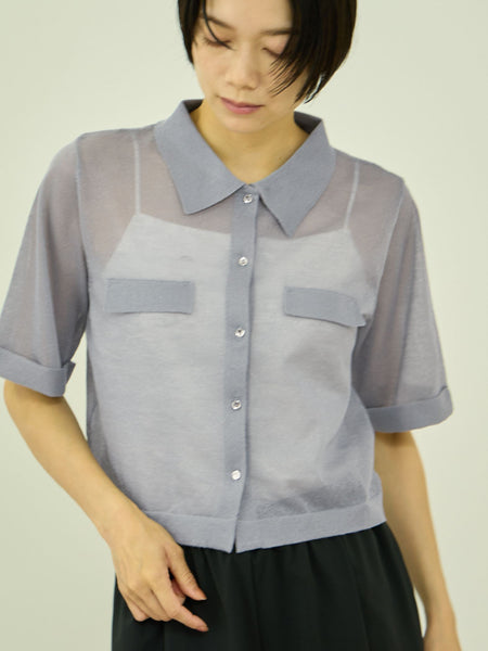 メッシュポロラメニットカーデ