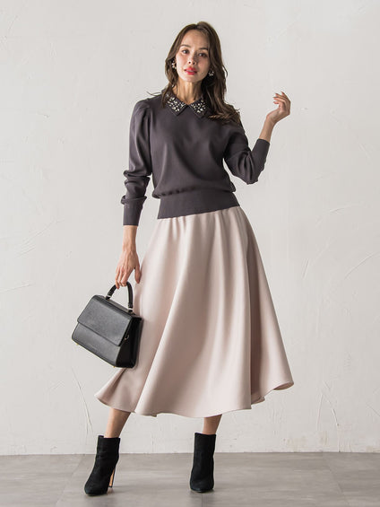 【新色追加】襟ビジューニット