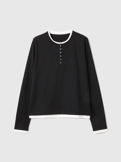 ヘンリーネックレイヤードTシャツ