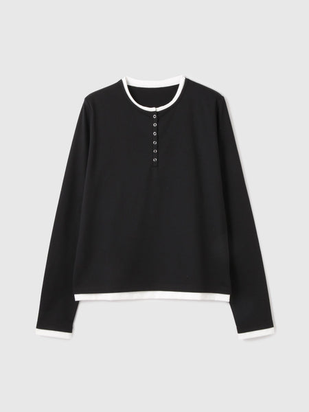 ヘンリーネックレイヤードTシャツ