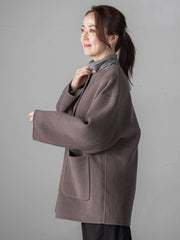 ノーカラーウールリバーコート