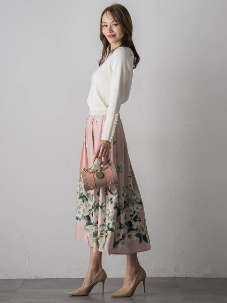 袖フリルパールリブニット