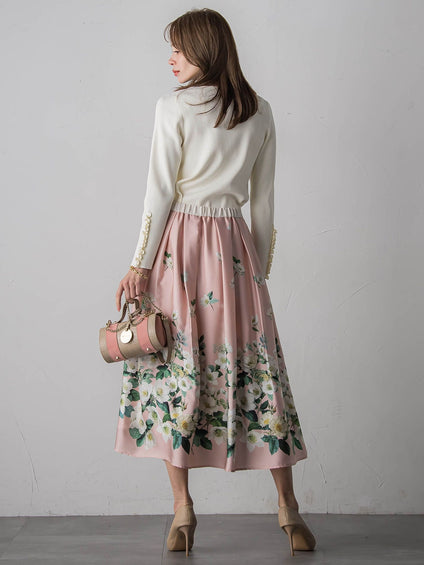 袖フリルパールリブニット