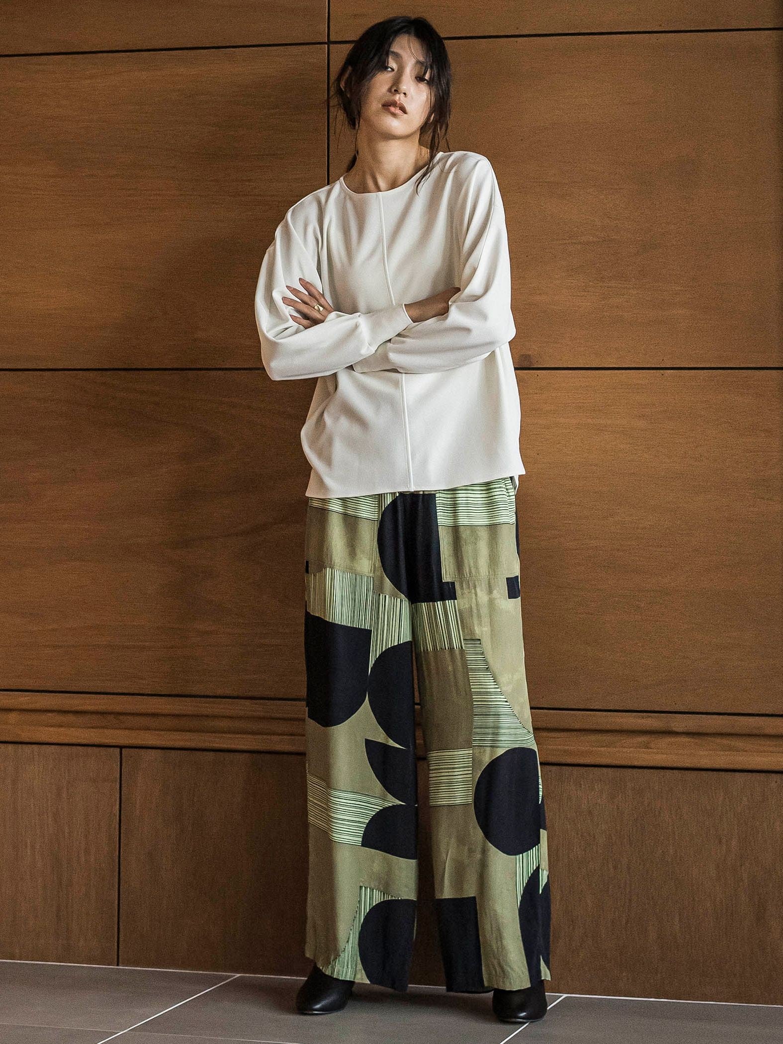 IPEKER幾何柄イージーワイドパンツ≪手洗い可能≫