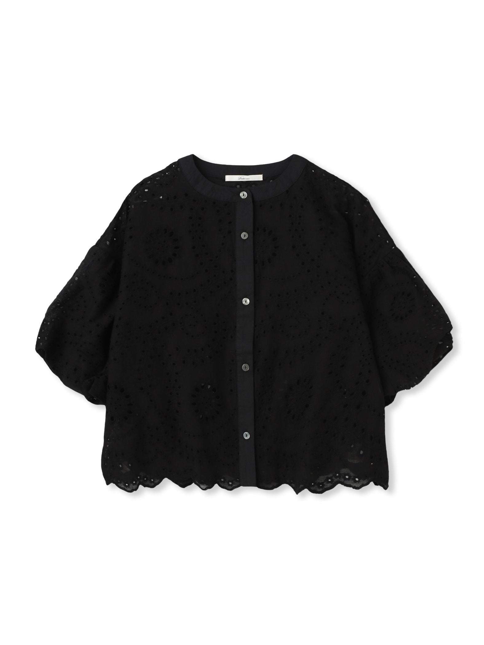カットワーク刺繍バンドカラーブラウス
