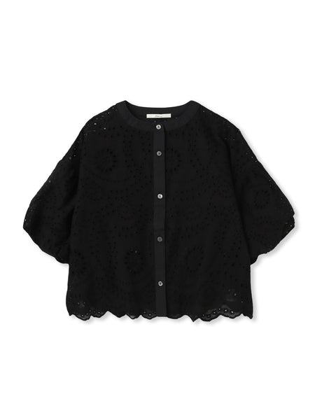 カットワーク刺繍バンドカラーブラウス