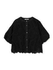 カットワーク刺繍バンドカラーブラウス