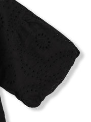 カットワーク刺繍バンドカラーブラウス