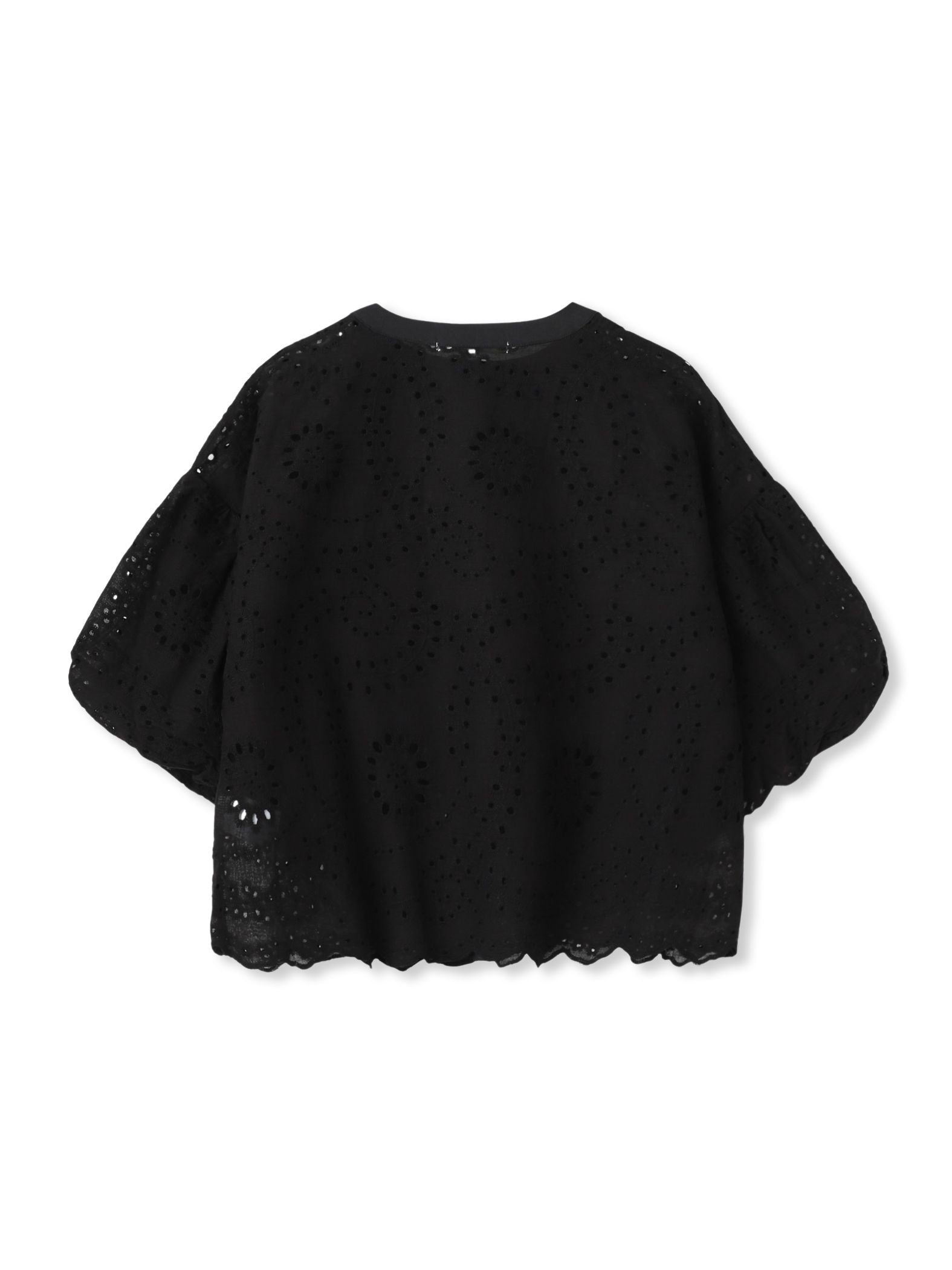 カットワーク刺繍バンドカラーブラウス