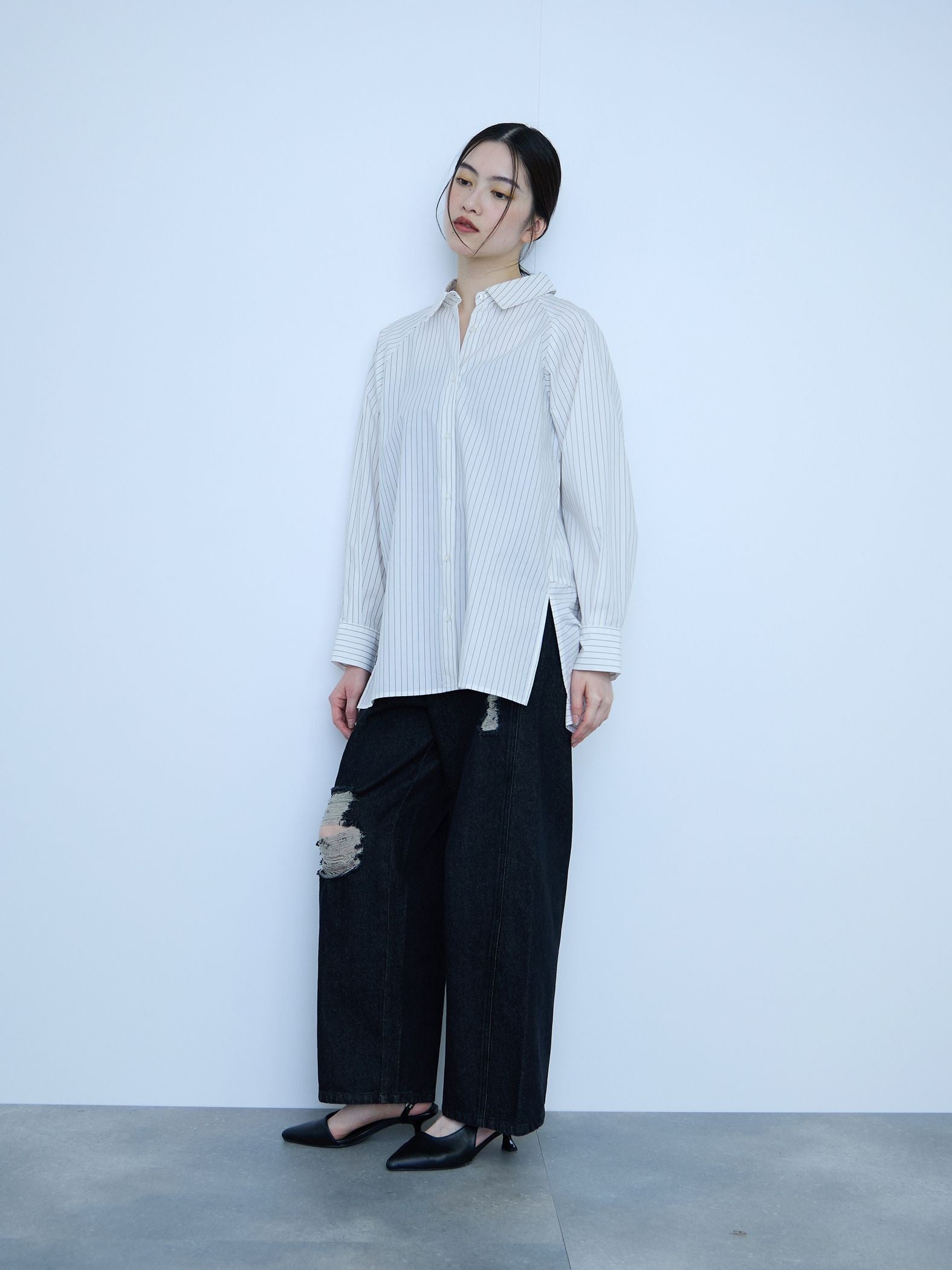 【大人の抜け感】コーマコットンバックフレアシャツ