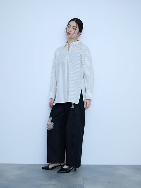 【大人の抜け感】コーマコットンバックフレアシャツ