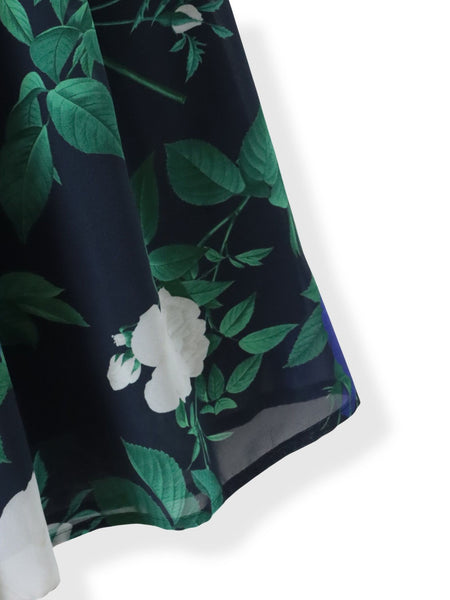 ブルーローズプリントスカート≪洗濯機で洗える≫