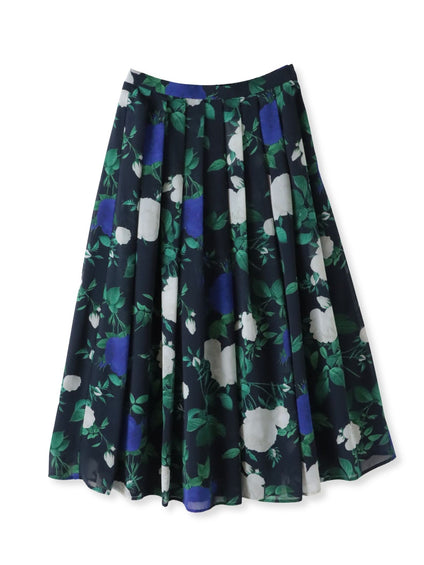 ブルーローズプリントスカート≪洗濯機で洗える≫