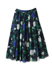 ブルーローズプリントスカート≪洗濯機で洗える≫