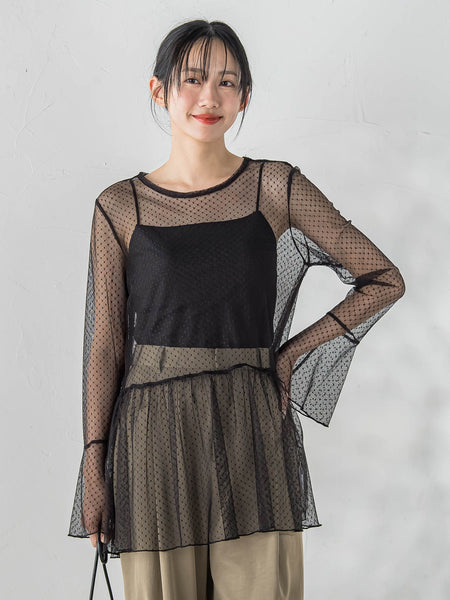 チュールドットチュニックプルオーバー≪洗濯機で洗える≫