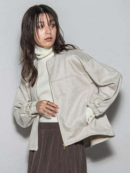 【WEB限定】マシュマロスウェードノーカラーブルゾン≪手洗い可能≫