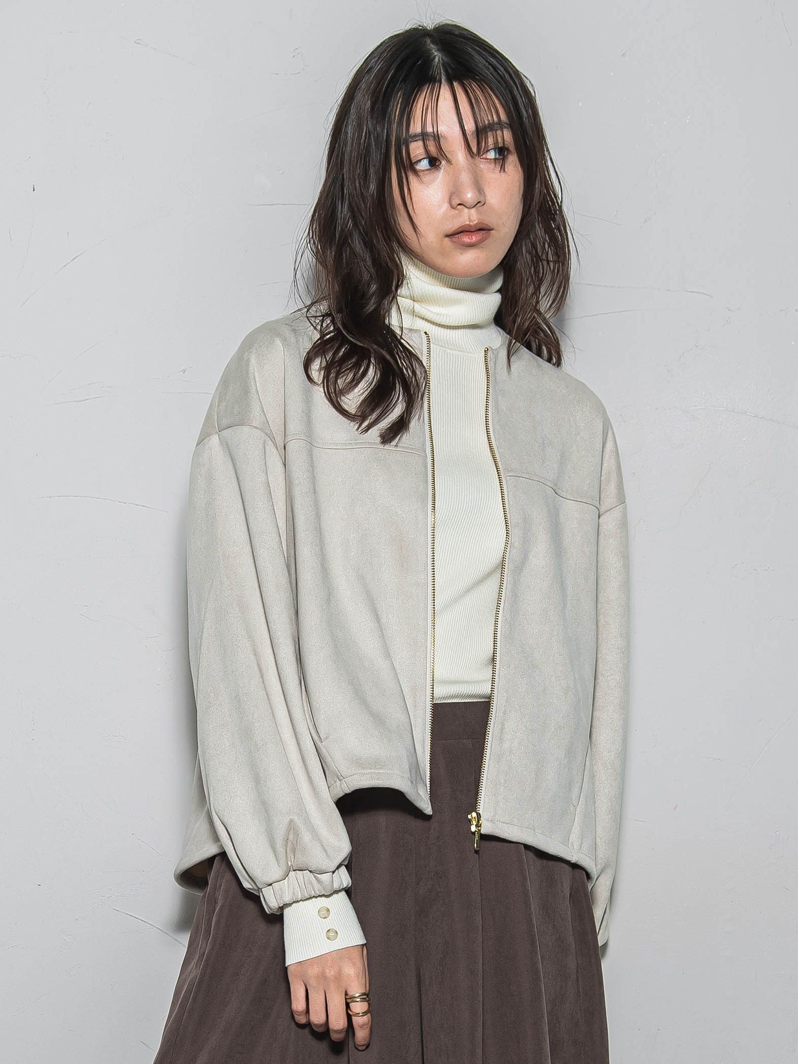 【WEB限定】マシュマロスウェードノーカラーブルゾン≪手洗い可能≫