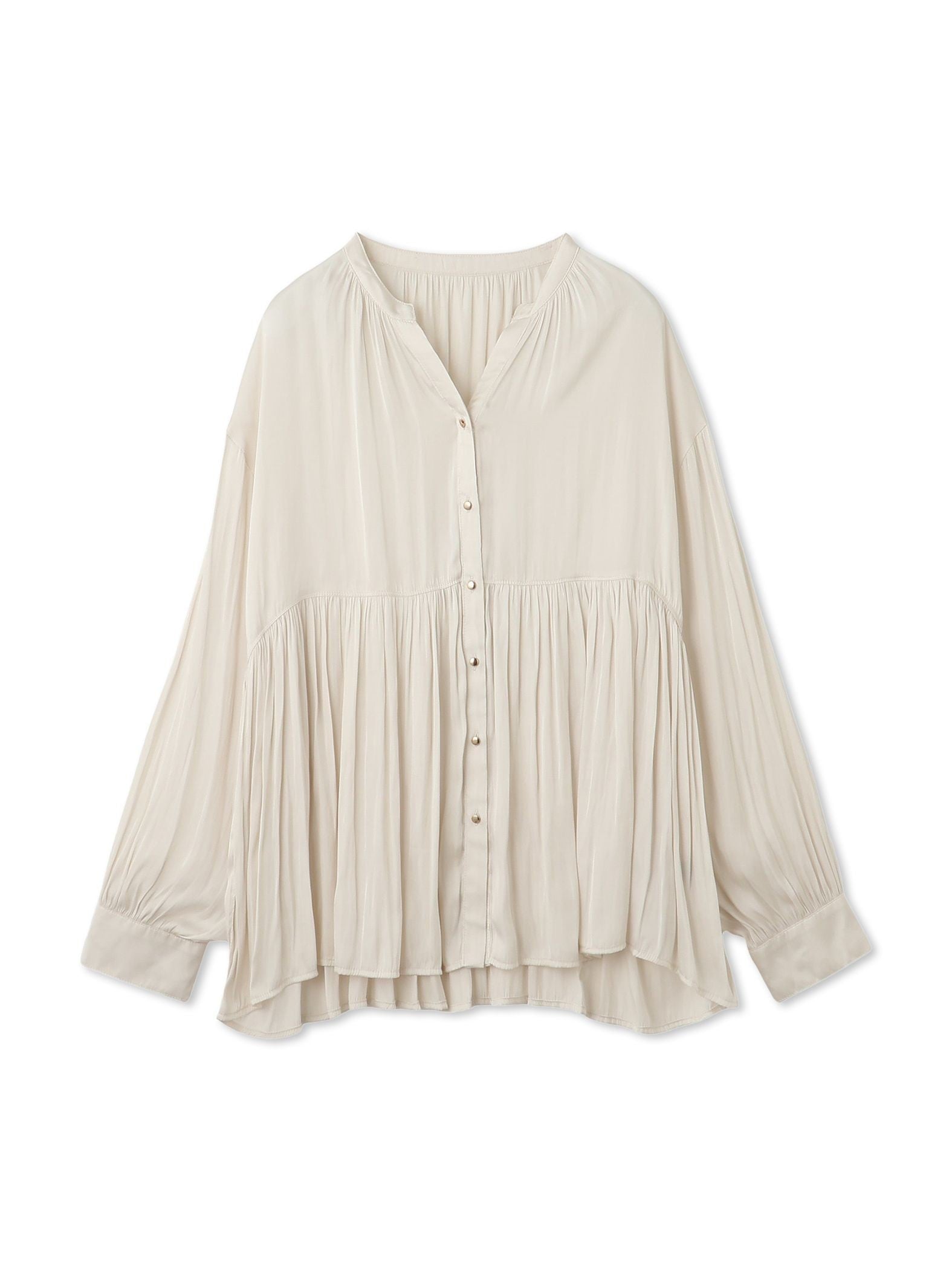 割繊サテンキーネックペプラムブラウス≪手洗い可能≫