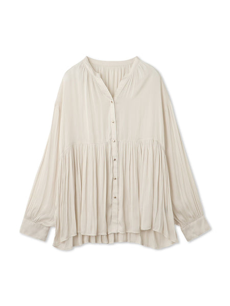 割繊サテンキーネックペプラムブラウス≪手洗い可能≫